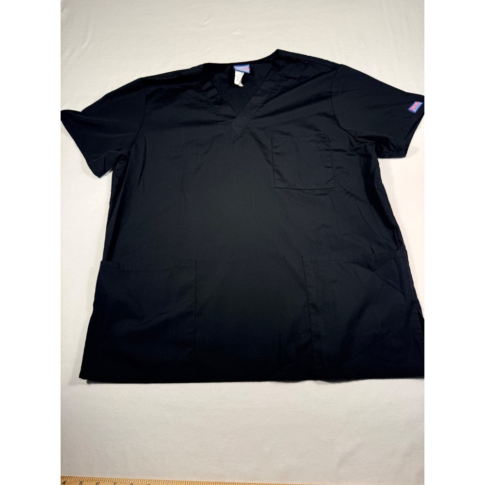 Cherokee Workwear Scrub Top Medium Black V-Neck 3-Pocket Short Sleeve Unisex